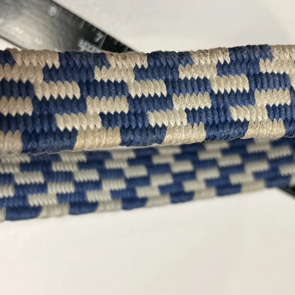 Vineyard Vines Belt Blue and White checked Cotton Leather Trim  Size 34